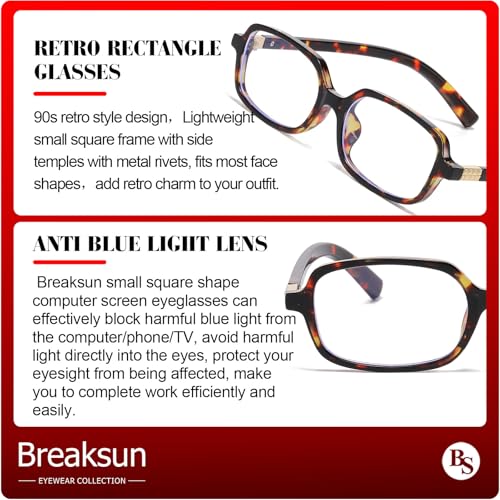 Breaksun Retro Rectangle Glasses for Women Men Small Square Blue Light Blocking Glasses Vintage Eyeglasses (Brown tortoise+Black) - Image 5
