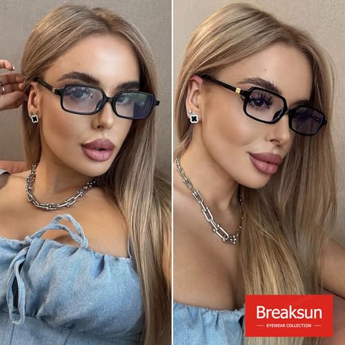 Breaksun Retro Rectangle Glasses for Women Men Small Square Blue Light Blocking Glasses Vintage Eyeglasses (Brown tortoise+Black) - Image 3