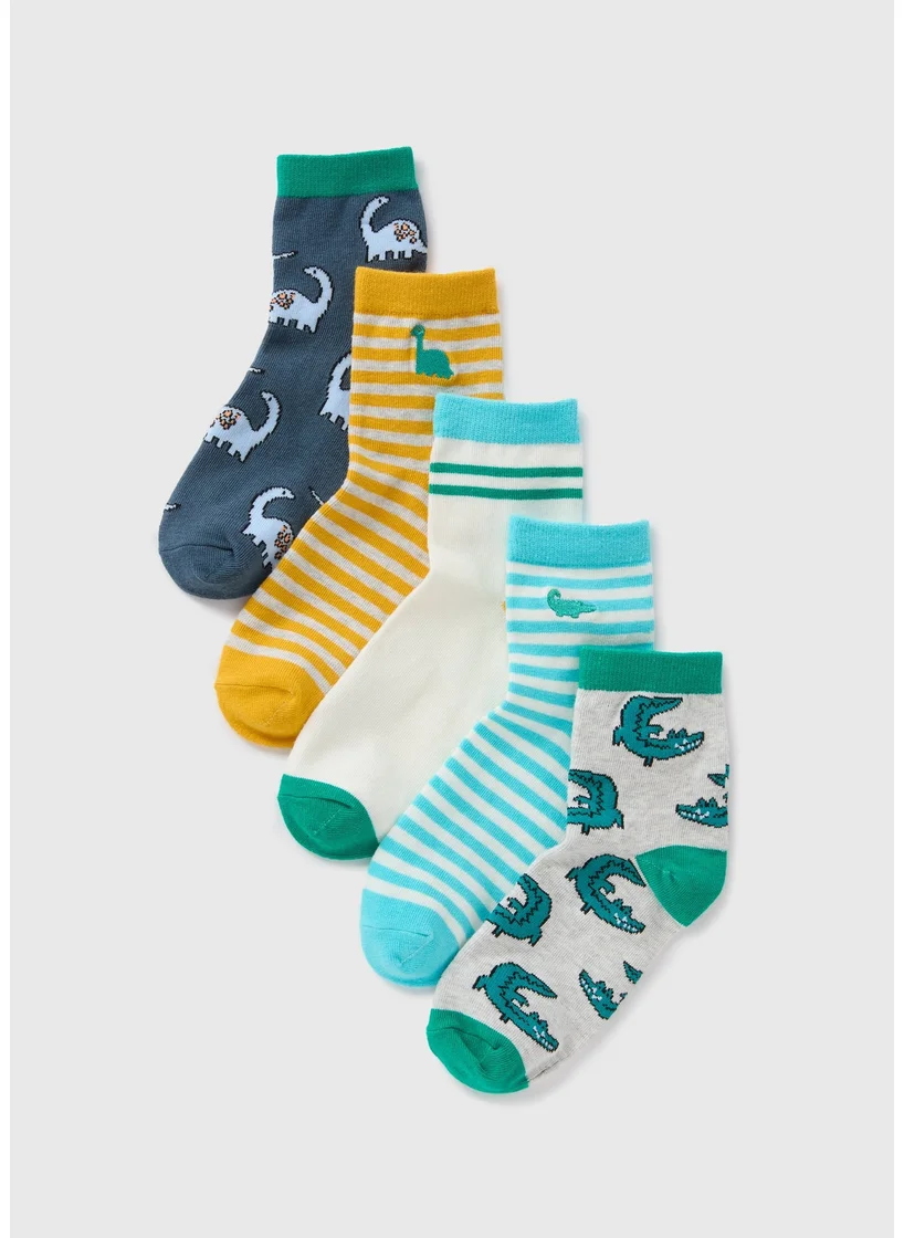 Matalan 5 Pack Boys Multicolour Dino Socks
