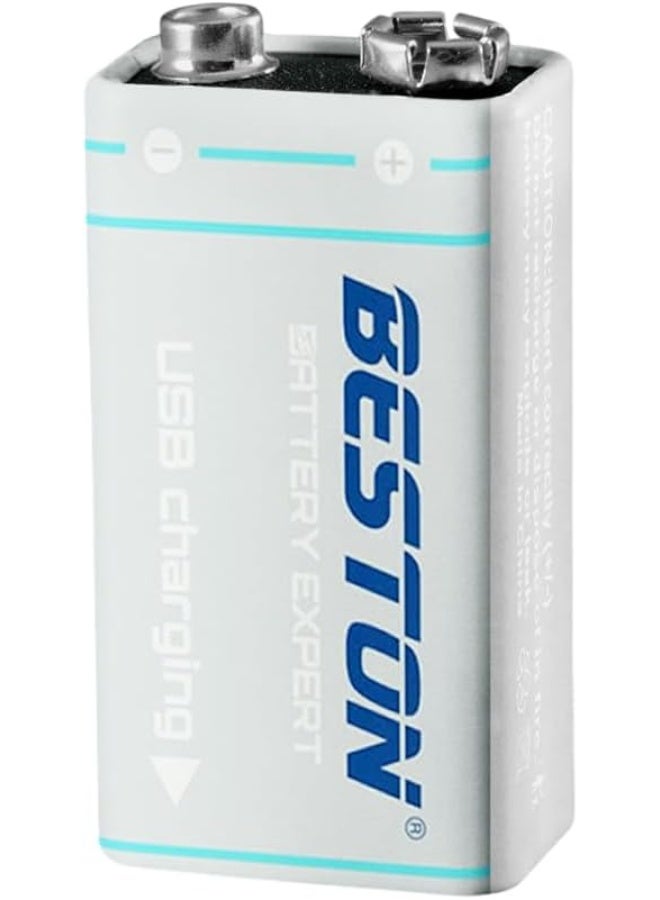 بيستون بطارية قابلة للشحن 9 فولت 1000 مللي أمبير مع شحن سريع USB-C، منفذ شحن مدمج، طاقة تدوم طويلاً لأجهزة كشف الدخان والميكروفونات والأجهزة الإلكترونية - Image 3