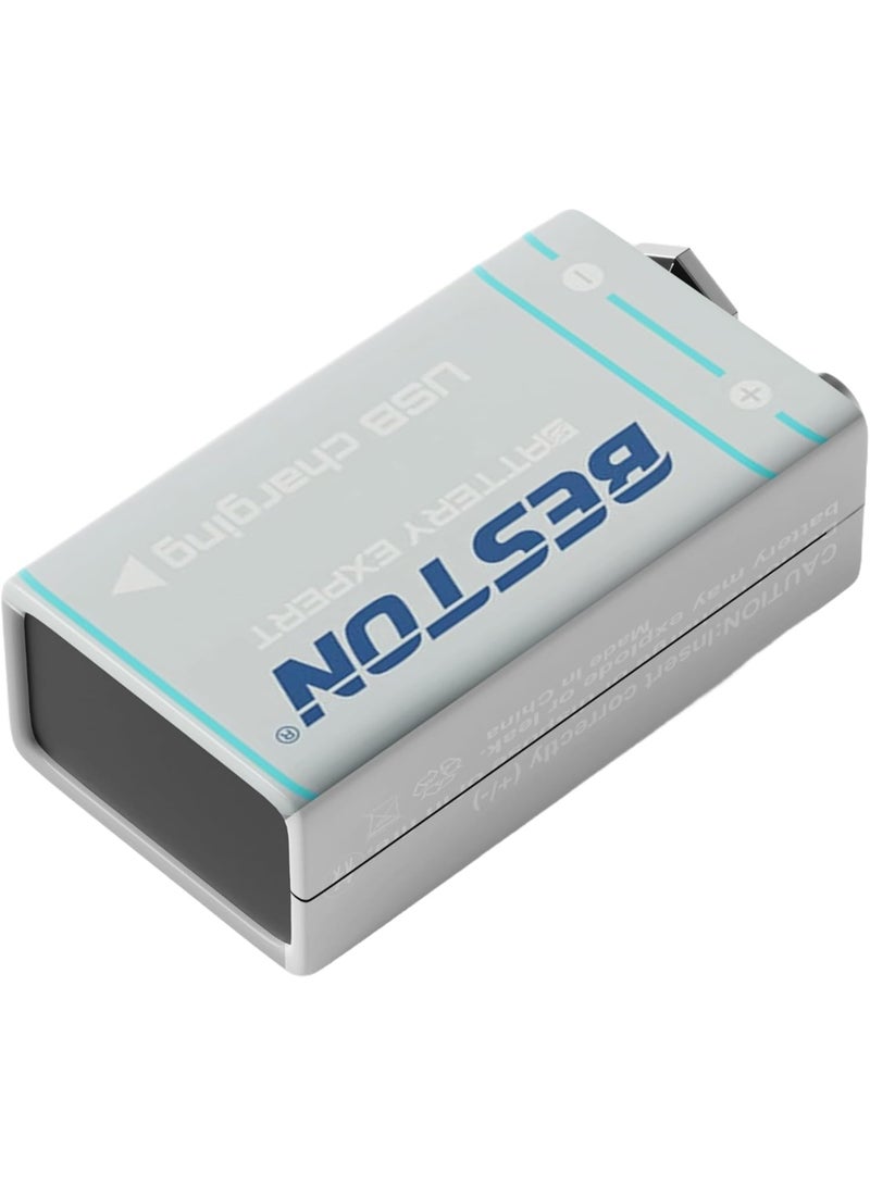 بيستون بطارية قابلة للشحن 9 فولت 1000 مللي أمبير مع شحن سريع USB-C، منفذ شحن مدمج، طاقة تدوم طويلاً لأجهزة كشف الدخان والميكروفونات والأجهزة الإلكترونية - Image 5