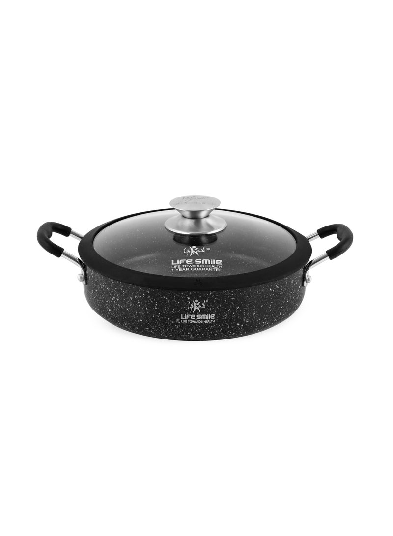 Life Smile Granite Non-Stick Shallow Pot-2.3L with Glass Lid-Large Cooking Pot with Heat Resistant Handles-Multi-Layer Granite Non stick Cookwares - Image 1