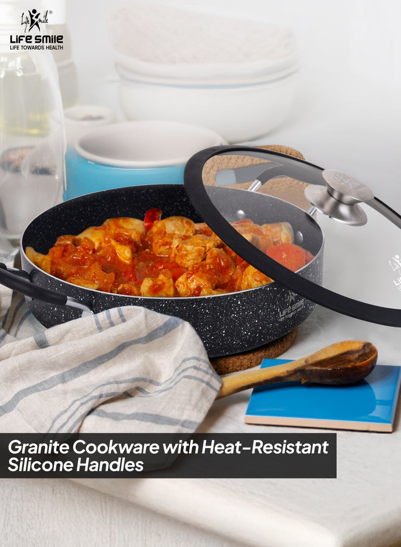 Life Smile Granite Non-Stick Shallow Pot-2.3L with Glass Lid-Large Cooking Pot with Heat Resistant Handles-Multi-Layer Granite Non stick Cookwares - Image 5