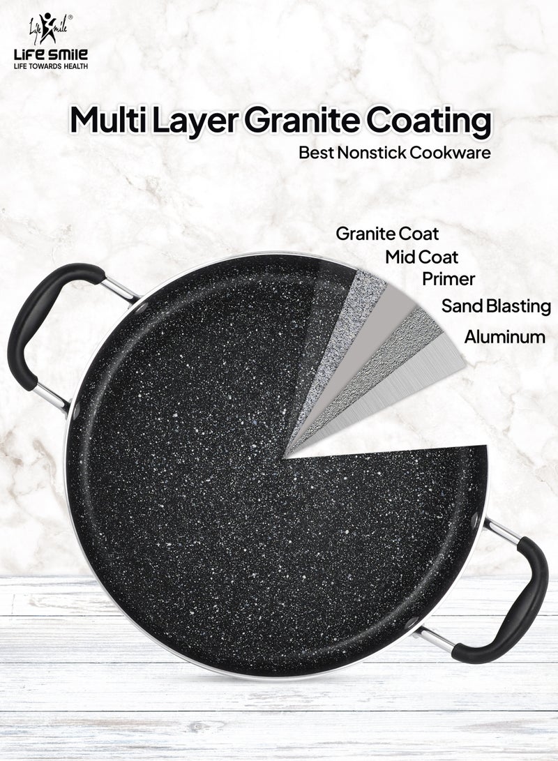 Life Smile Granite Non-Stick Shallow Pot-2.3L with Glass Lid-Large Cooking Pot with Heat Resistant Handles-Multi-Layer Granite Non stick Cookwares - Image 4