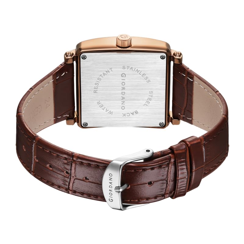Giordano Elegant Watch for Women – Crystal-Studded Square Dial, Leather Band, Roman Numeral Dial - Image 5