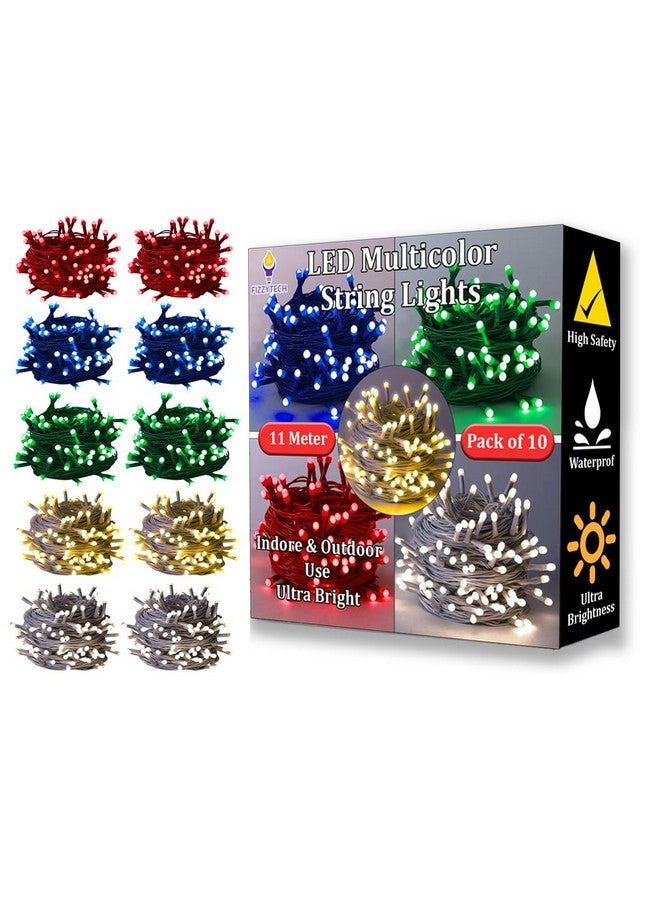 fizzytech 40 LED Rice Light for Decoration Strip and Series Light for Diwali Christmas Lights of Home Decoration, Bedroom Wedding, Birthday Party Patio -11 Meter(Multicolor, Pack of 10) - Image 1