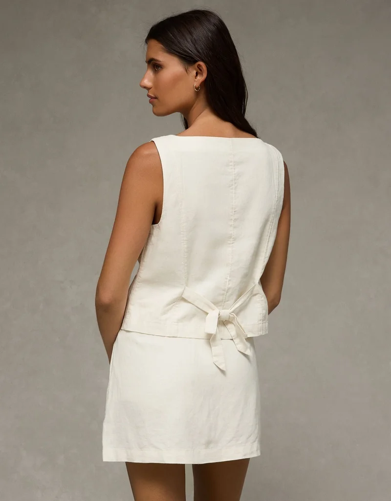 American Eagle AE Linen-Blend Sleeveless Shirt