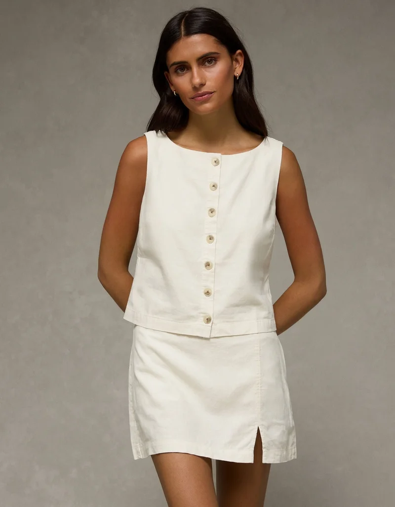 American Eagle AE Linen-Blend Sleeveless Shirt