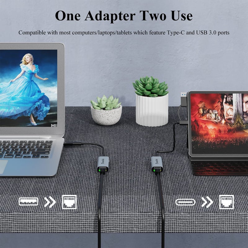 Wavlink USB C to Ethernet Adapter 2.5 Gbps, 2-in-1 USB to 2.5G Ethernet Adapter, USB-C to RJ45 Network Converter (Thunderbolt 4/3 Compatible), Aluminum Case for Windows, Mac OS, iPad OS and More. - Image 5