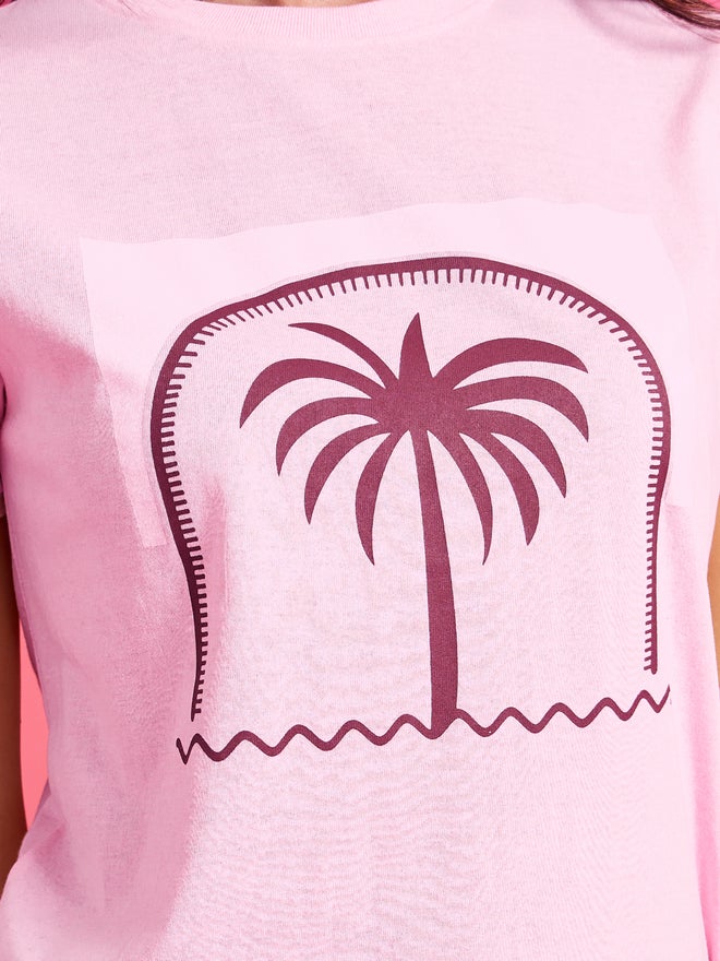 Styli Palm Graphic Print T-Shirt and Straight Leg Pyjama Set - Image 3