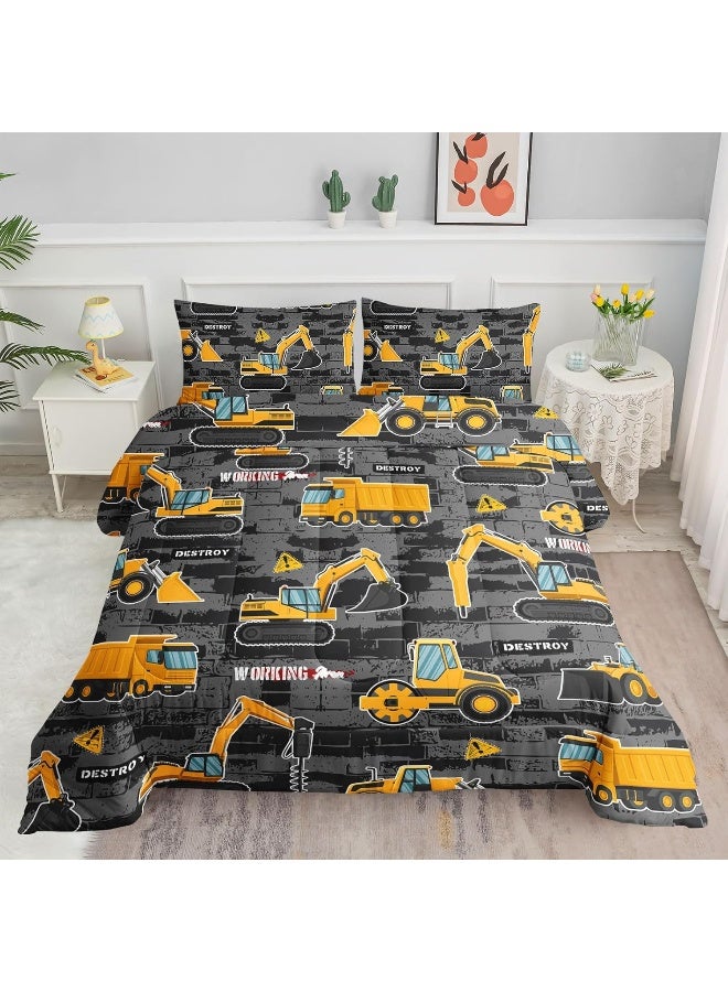 Datura home Kids Engineering Car Bedding Comforter Set Tractor Truck Printed Pattern Bedding Set with 1 Comforter and 2 Pillowcases for Boys Bedroom All Season(Truck2 Full) Full 80x90inches  - Image 1