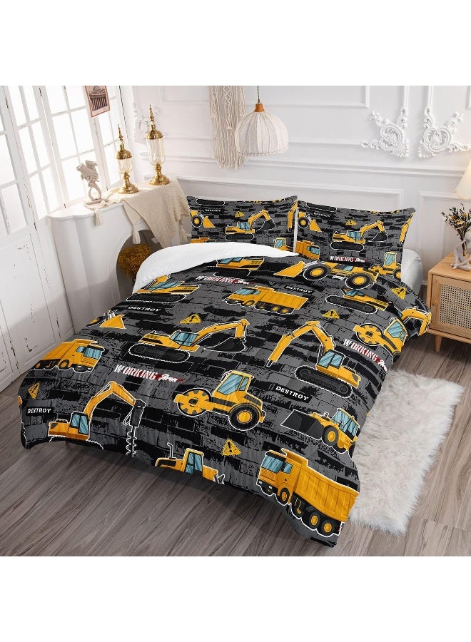 Datura home Kids Engineering Car Bedding Comforter Set Tractor Truck Printed Pattern Bedding Set with 1 Comforter and 2 Pillowcases for Boys Bedroom All Season(Truck2 Full) Full 80x90inches  - Image 3