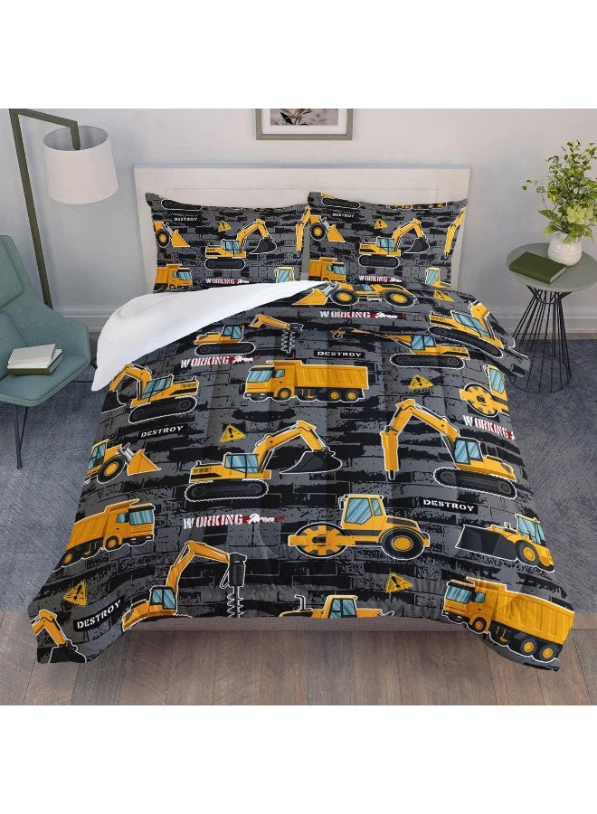 Datura home Kids Engineering Car Bedding Comforter Set Tractor Truck Printed Pattern Bedding Set with 1 Comforter and 2 Pillowcases for Boys Bedroom All Season(Truck2 Full) Full 80x90inches  - Image 4