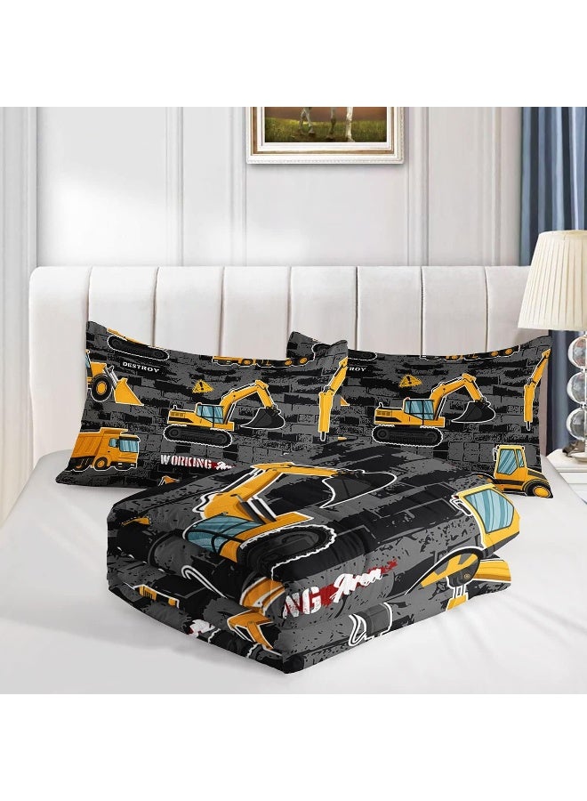 Datura home Kids Engineering Car Bedding Comforter Set Tractor Truck Printed Pattern Bedding Set with 1 Comforter and 2 Pillowcases for Boys Bedroom All Season(Truck2 Full) Full 80x90inches  - Image 5