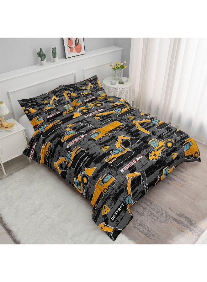 Datura home Kids Engineering Car Bedding Comforter Set Tractor Truck Printed Pattern Bedding Set with 1 Comforter and 2 Pillowcases for Boys Bedroom All Season(Truck2 Full) Full 80x90inches  - Image 2