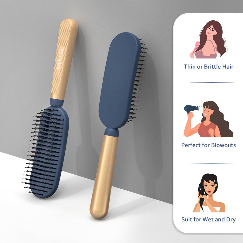 SHINLEA فرشاة شعر شينليا الرفيعة للشعر الناعم والرفيع والكثيف، شعيرات نايلون مزدوجة ناعمة لفك التشابك العميق والتدليك، مقبض فاخر مطعم بالمعادن باللون الذهبي، هدية للنساء والرجال والأطفال - Image 2