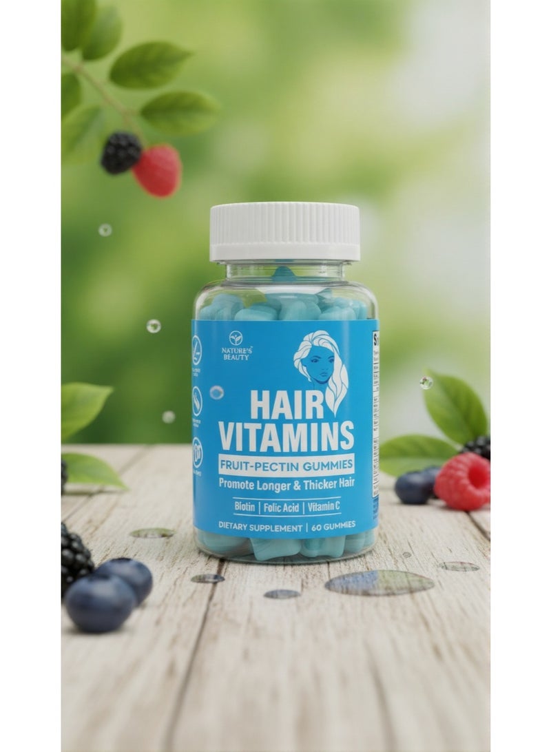 Nature's Best Nature’s Beauty Fruit-Pectin Hair Vitamin Gummies – Biotin + Folic Acid + Vitamin C – 60 Count - Image 2