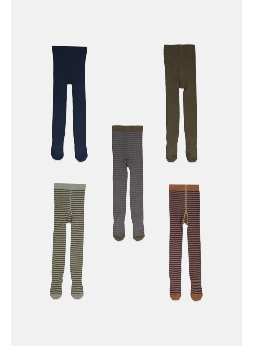 Tchibo - Toddlers Boy 5 Pcs Pairs Of Striped Tights, Brown - Image 1