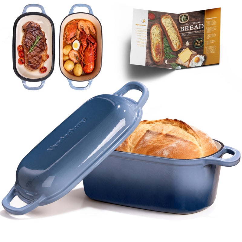 Vanderlume 4.6-Quart Oval Dutch Oven for Bread Baking, 2 in 1 Enameled Cast Iron Bread Pan with Lid, Sourdough Bread Dutch Oven for a Crispy Crust, Seasalt - Image 1