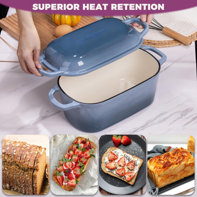 Vanderlume 4.6-Quart Oval Dutch Oven for Bread Baking, 2 in 1 Enameled Cast Iron Bread Pan with Lid, Sourdough Bread Dutch Oven for a Crispy Crust, Seasalt - Image 5