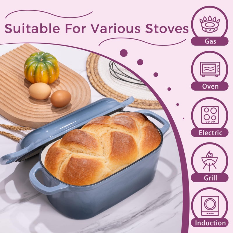 Vanderlume 4.6-Quart Oval Dutch Oven for Bread Baking, 2 in 1 Enameled Cast Iron Bread Pan with Lid, Sourdough Bread Dutch Oven for a Crispy Crust, Seasalt - Image 3