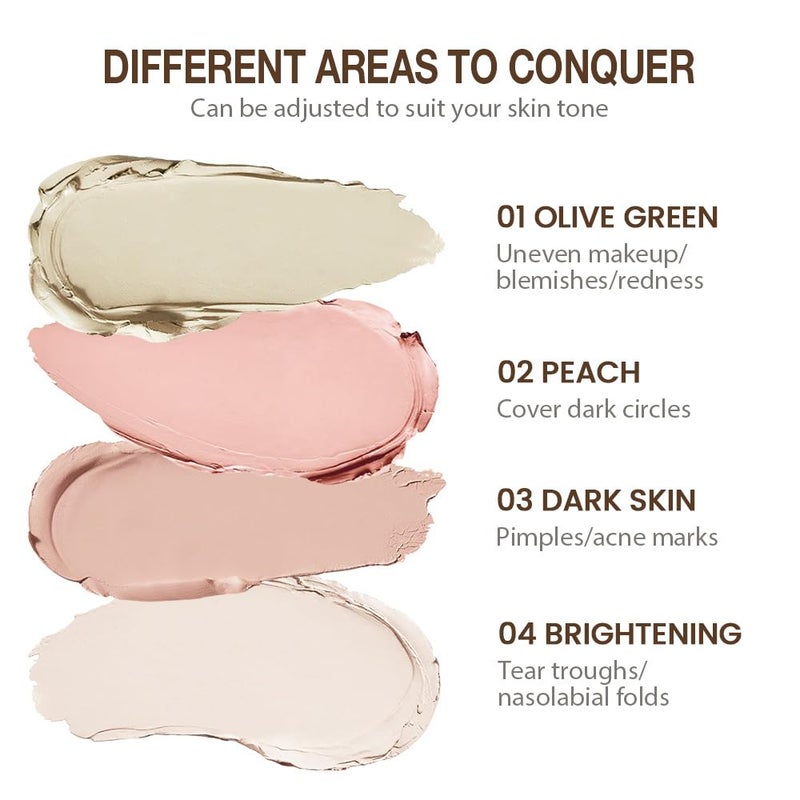 evpct Pot Concealer Full Coverage kit with Brush for Older Women, 4 Nude Shades Under Eye Color Corrector Concealer Palette for Dark Circles Mature Skin Makeup, Waterproof Foundation Color Corrector - Image 2