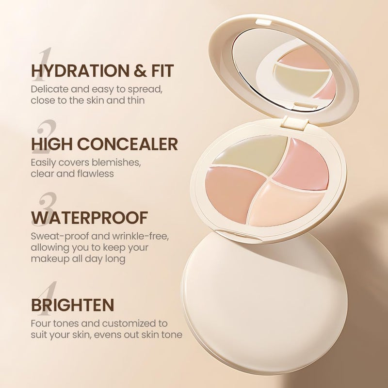 evpct Pot Concealer Full Coverage kit with Brush for Older Women, 4 Nude Shades Under Eye Color Corrector Concealer Palette for Dark Circles Mature Skin Makeup, Waterproof Foundation Color Corrector - Image 5