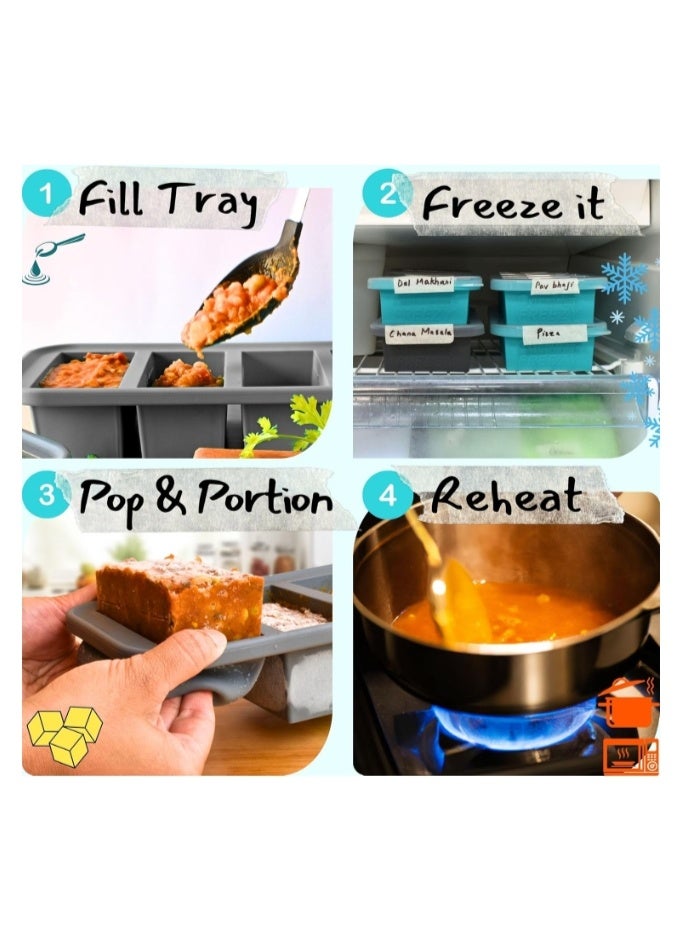 LATEEN 1 Cup Silicone Freezer Tray With Lid Easy Meal Prep Container and Kitchen Storage Solution Silicone Molds for Soup and Food Storage - Image 4