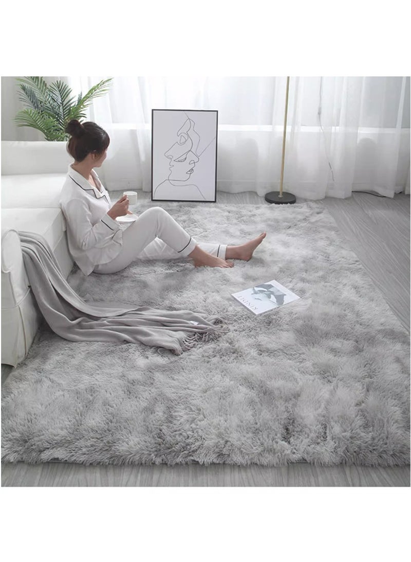 TAPIT 200x300cm Large Plush Area Rug for Bedroom Bedside Living Room, Washable Carpet Mat for Sofa Coffee Table, Bedside Non-Slip Plush Floor Mat, Bay Window Long Furry Carpet (Grey) - Image 1
