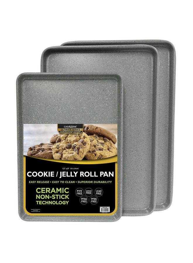 casaWare مجموعة صواني الكوكي التجارية النهائية من كاسا وير 3 قطع، صينيتان بحجم 15 × 10 بوصة، وصينية واحدة بحجم 13 × 9 بوصة (جرانيت فضي) - Image 1