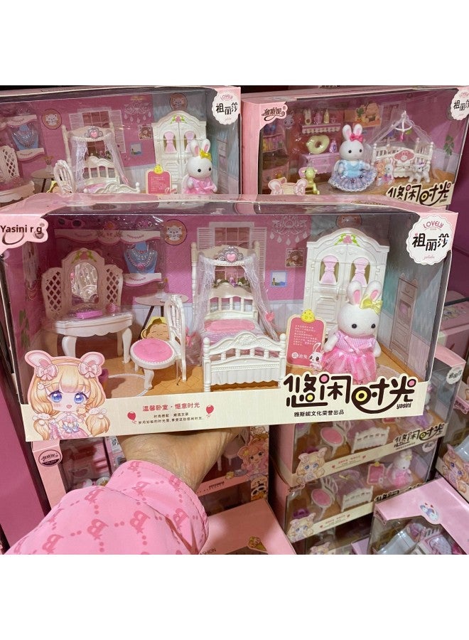 Yasni Casual Time Little Rabbit Dollhouse Kitchen Bedroom Girl Doll Cake Pretend Play Children Toys Interactive Plastic Models-Color:771a【interesting Small Bedroom】 - Image 4