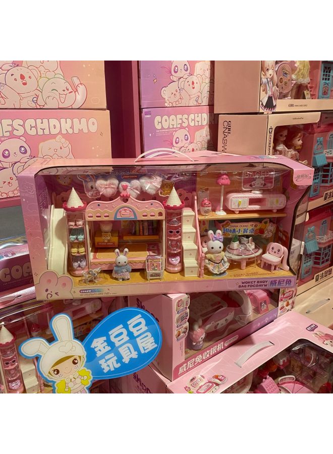 Yasni Casual Time Little Rabbit Dollhouse Kitchen Bedroom Girl Doll Cake Pretend Play Children Toys Interactive Plastic Models-Color:771a【interesting Small Bedroom】 - Image 5