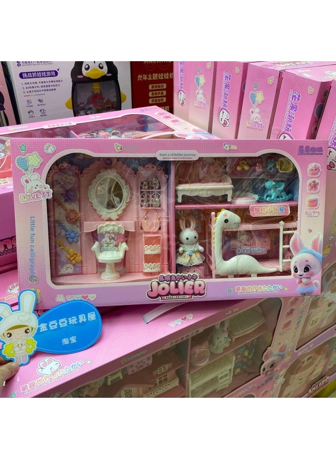 Yasni Casual Time Little Rabbit Dollhouse Kitchen Bedroom Girl Doll Cake Pretend Play Children Toys Interactive Plastic Models-Color:771a【interesting Small Bedroom】 - Image 1