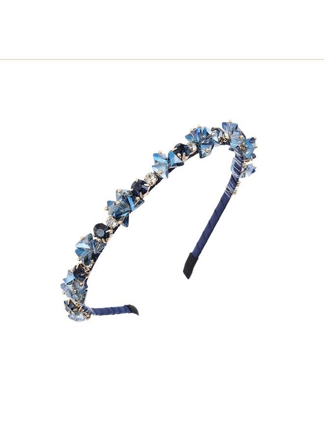 Urieo Rieo Thin Rhinestone Headband Bling Crystal Head Bands Diamond Hairband Vintage Parties Hair Accessory For Women (Blue)  - Image 2