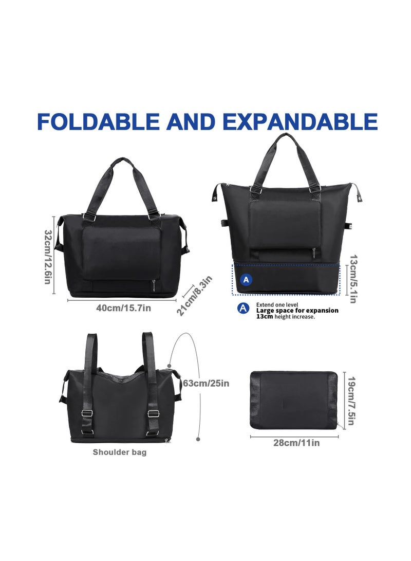 Excefore Travel Bag With Double Shoulder Strap, Foldable Duffle Bag For Travel, Water-resistant Sports Bag With Wet Compartment, Large Weekender Bag With Expandable Space, For Men And Women, Black - Image 4