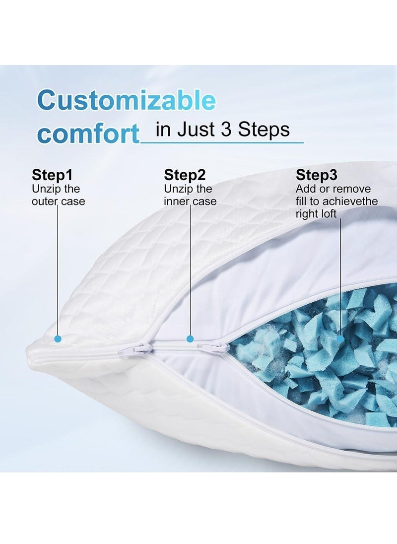 Zaprus - Adjustable Shredded Memory Foam Pillow – Bamboo Fabric, Customizable Thickness & Firmness, 1200g Foam, Hypoallergenic, Zipper Design – 68x48 cm - Image 1