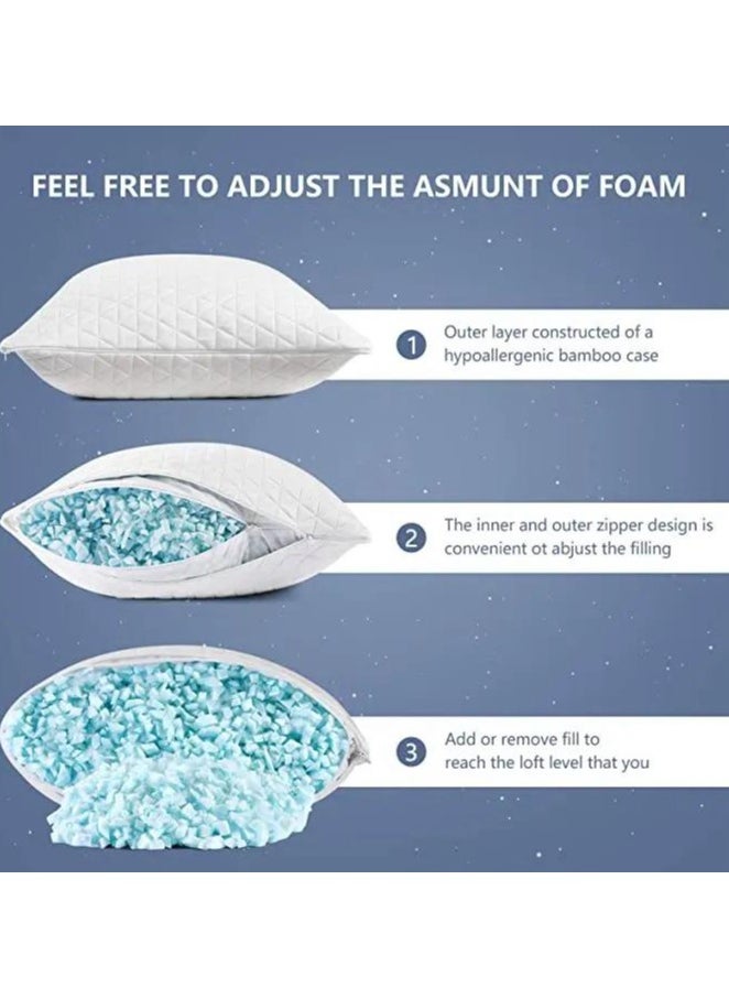 Zaprus - Adjustable Shredded Memory Foam Pillow – Bamboo Fabric, Customizable Thickness & Firmness, 1200g Foam, Hypoallergenic, Zipper Design – 68x48 cm - Image 1