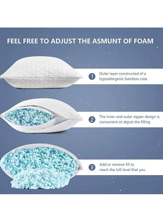 Zaprus Zaprus Shredded Memory Foam Sleeping Pillow – Washable Pillowcase, Bamboo Fabric, Customizable Thickness & Firmness, 1200g Foam, Hypoallergenic, – 68x48 cm  - Image 4