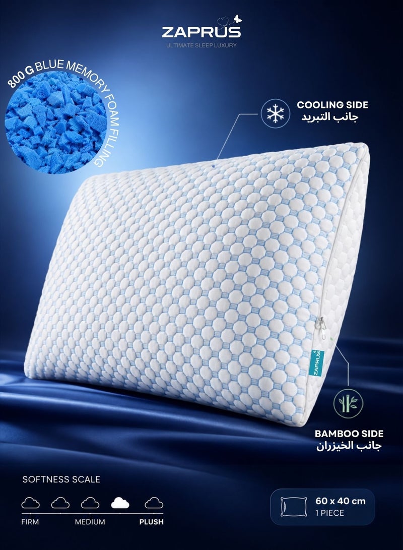 Zaprus Shredded Memory Foam Sleeping Pillow – Washable Pillowcase, Bamboo Fabric, Customizable Thickness & Firmness, 800g Foam, Hypoallergenic, – 60x40 cm - Image 1