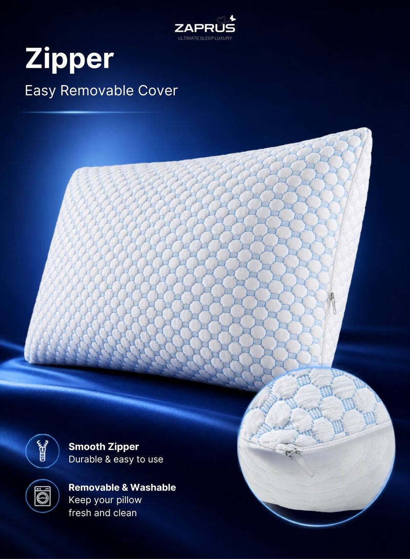 Zaprus Shredded Memory Foam Sleeping Pillow – Washable Pillowcase, Bamboo Fabric, Customizable Thickness & Firmness, 800g Foam, Hypoallergenic, – 60x40 cm - Image 5