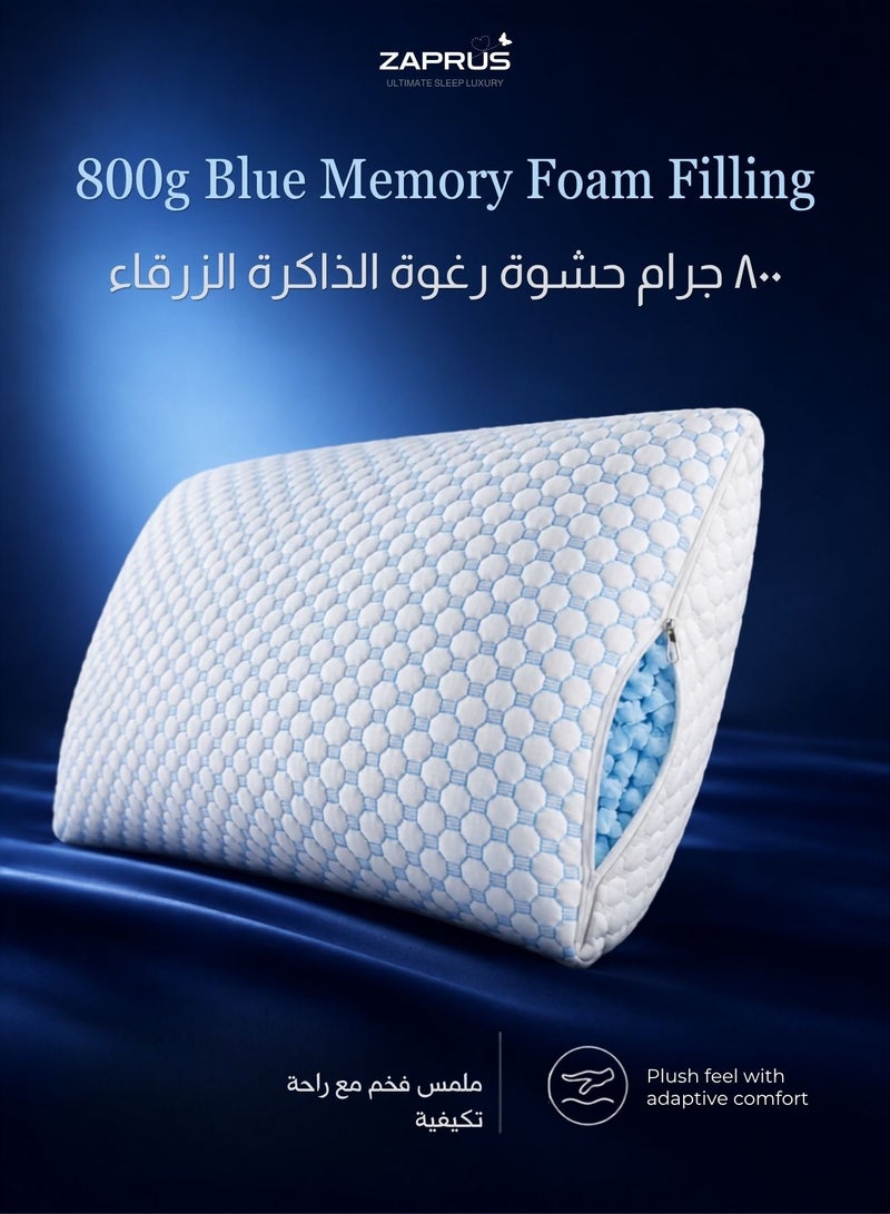 Zaprus Shredded Memory Foam Sleeping Pillow – Washable Pillowcase, Bamboo Fabric, Customizable Thickness & Firmness, 800g Foam, Hypoallergenic, – 60x40 cm - Image 2