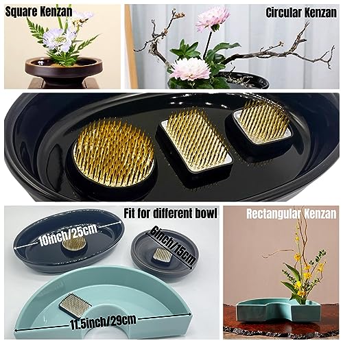 Eggone 3/Set Flower Frog Japanese Ikebana Flower Arrangement Kenzan Kit, 2.4”Round Floral Frog Moribana+1.6”Square Ikebana Kenzan+2.1”x1.4”Rectangle Pin Frog - Image 4
