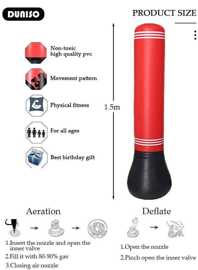 DUNISO Inflatable Boxing Column, 150cm Inflatable Boxing Bag Freestanding Punching Bag, Punching Bag for Kids Adults, for Karate, Home Boxing Practice with Immediate Bounce-Back to Release Stress - Image 2