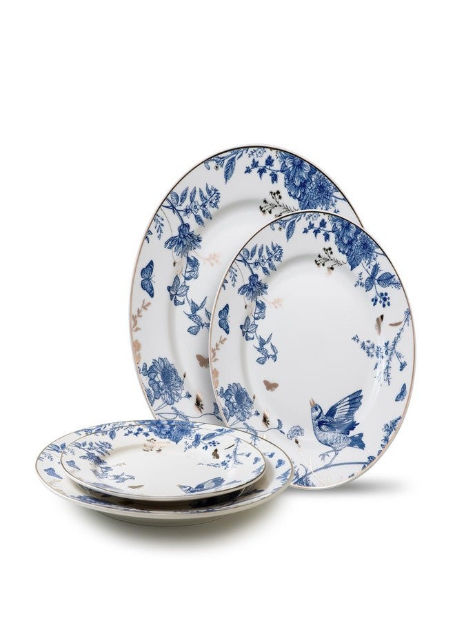 KAITOER Porcelain Dinner Plates 4 Pieces, Floral Plates 8 Inch & 10 Inch Ceramic Dessert Plate Blue and White Floral Dinnerware Set Salad Plate Set for Kitchen Dishes for Appetizer, Salad, Steak, Pancakes - Image 1