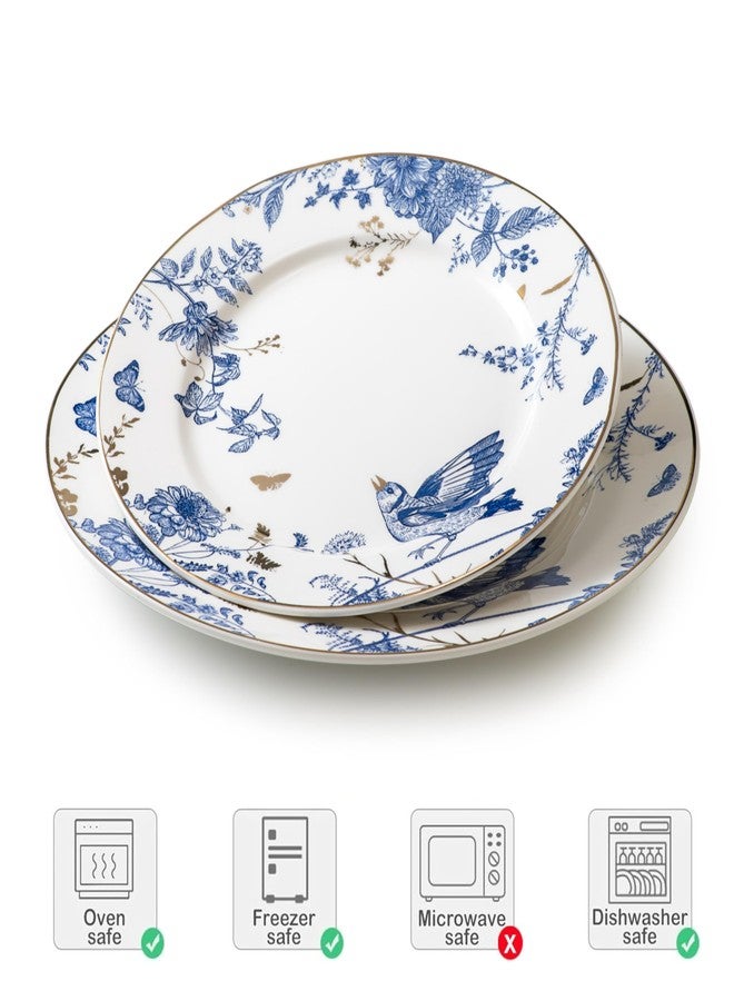 KAITOER Porcelain Dinner Plates 4 Pieces, Floral Plates 8 Inch & 10 Inch Ceramic Dessert Plate Blue and White Floral Dinnerware Set Salad Plate Set for Kitchen Dishes for Appetizer, Salad, Steak, Pancakes - Image 4