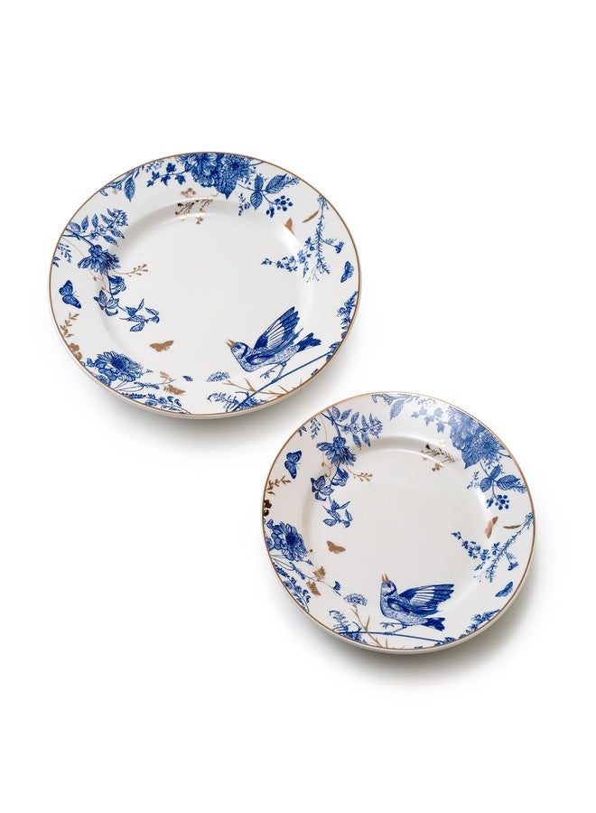 KAITOER Porcelain Dinner Plates 4 Pieces, Floral Plates 8 Inch & 10 Inch Ceramic Dessert Plate Blue and White Floral Dinnerware Set Salad Plate Set for Kitchen Dishes for Appetizer, Salad, Steak, Pancakes - Image 5