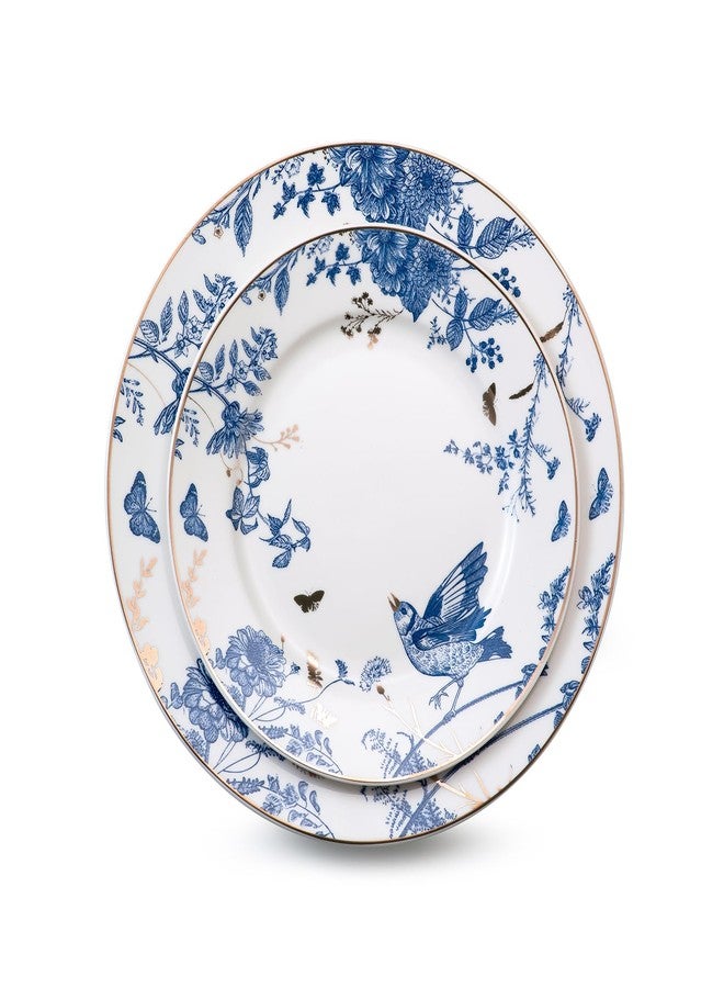 KAITOER Porcelain Dinner Plates 4 Pieces, Floral Plates 8 Inch & 10 Inch Ceramic Dessert Plate Blue and White Floral Dinnerware Set Salad Plate Set for Kitchen Dishes for Appetizer, Salad, Steak, Pancakes - Image 2