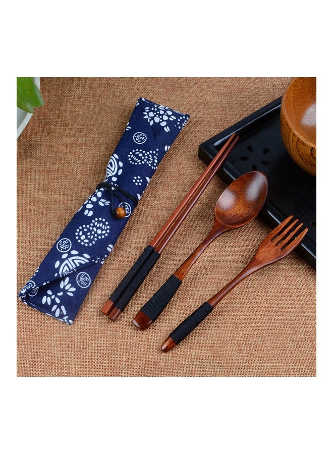 NIBEMINENT Portable Travel Chinese Style Wood Chopsticks Spoon Fork With Storage Pouch Black 20 x 10 20cm - Image 3