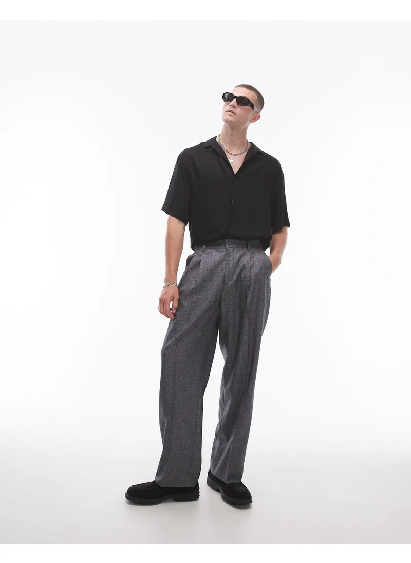 TOPMAN Wide Leg Cross Hatch Suit Trouser In Grey -