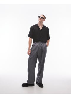 TOPMAN Wide Leg Cross Hatch Suit Trouser In Grey -  - Image 1